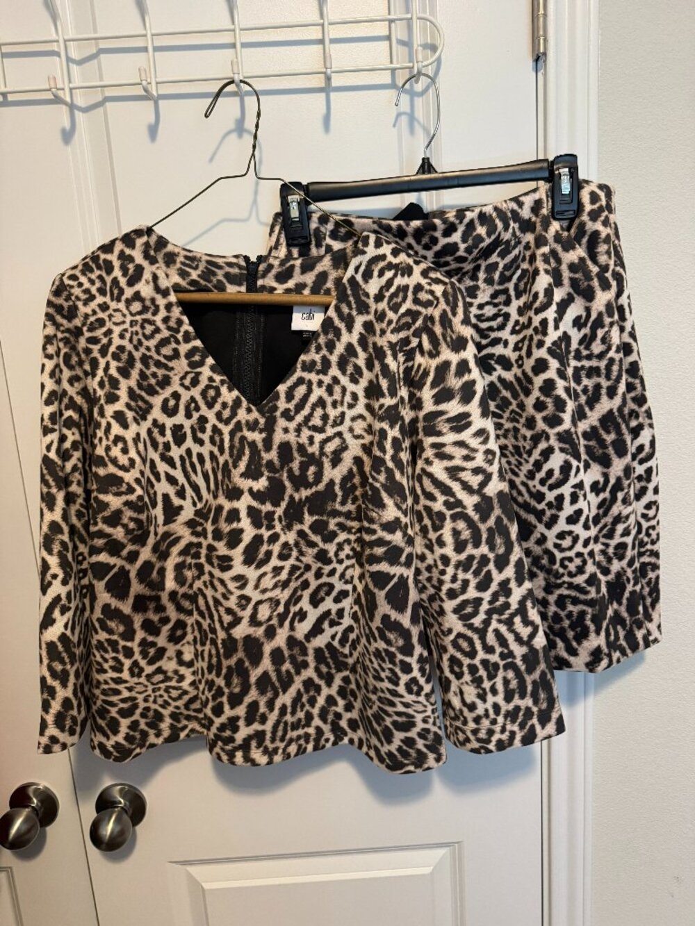 Cabi Mini Leopard skirt and Top set - Size large top Size 12 Skirt